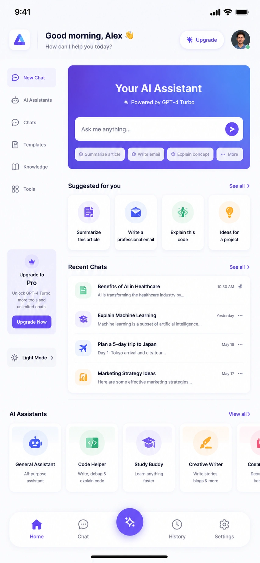 AI chatbot assistant app interface on a smartphone showing a conversation grounded in business data
