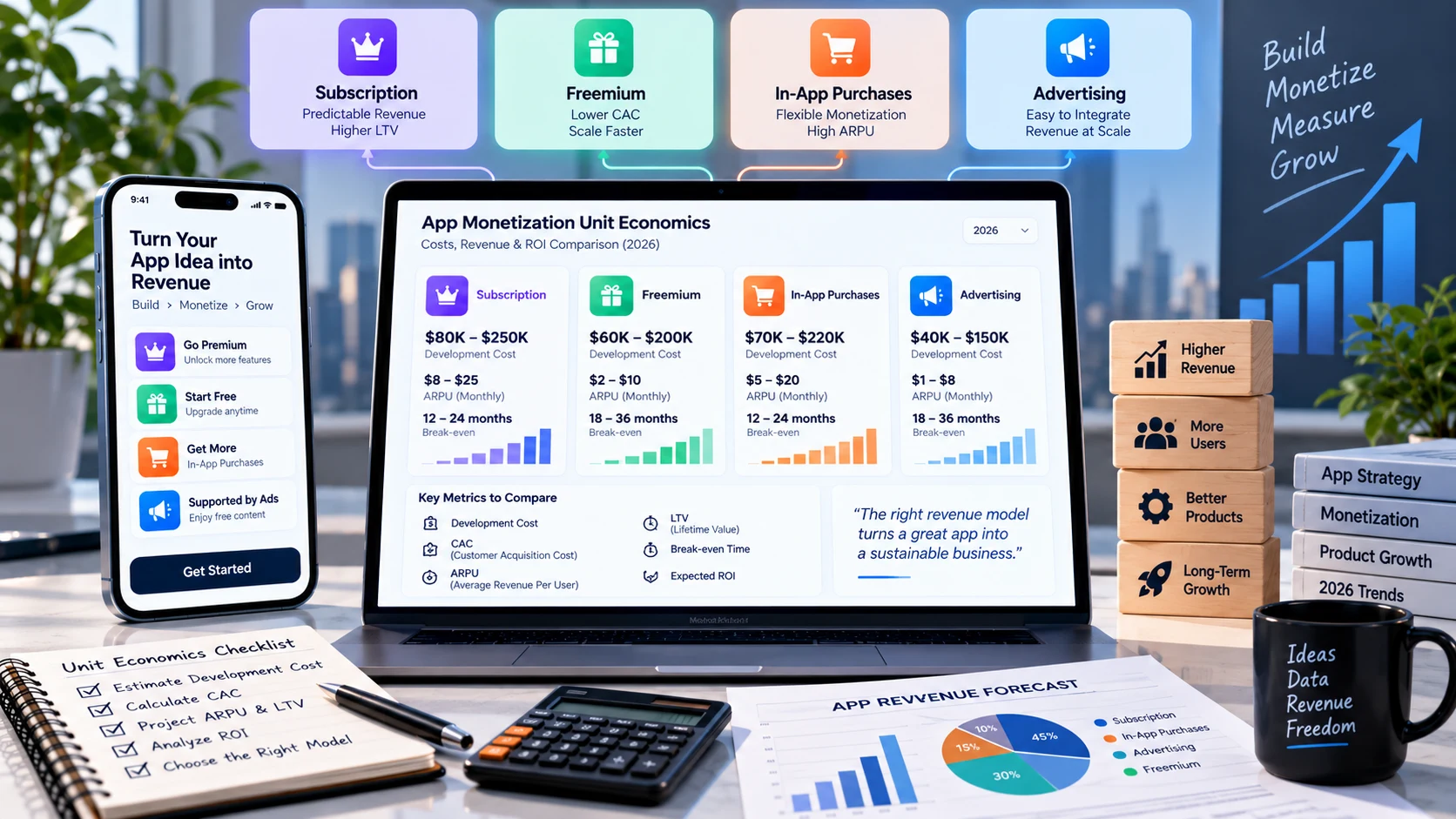 App monetization unit economics: development cost and expected returns by revenue model