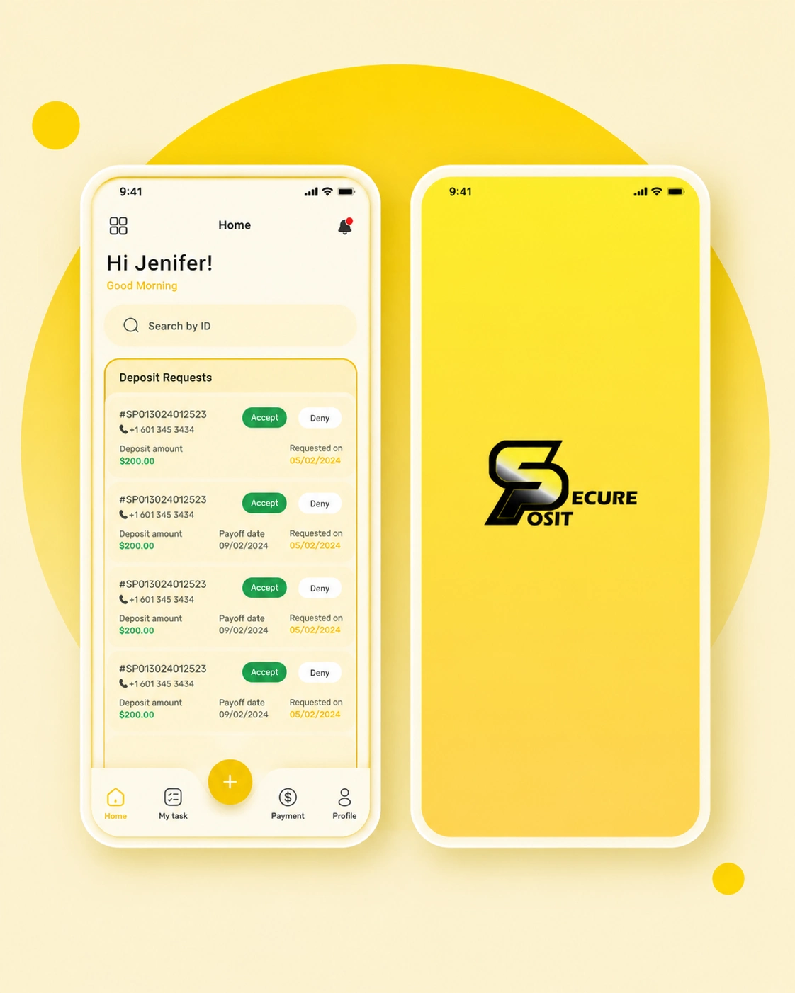 Fintech / neobank app interface on a smartphone showing account balance and transactions