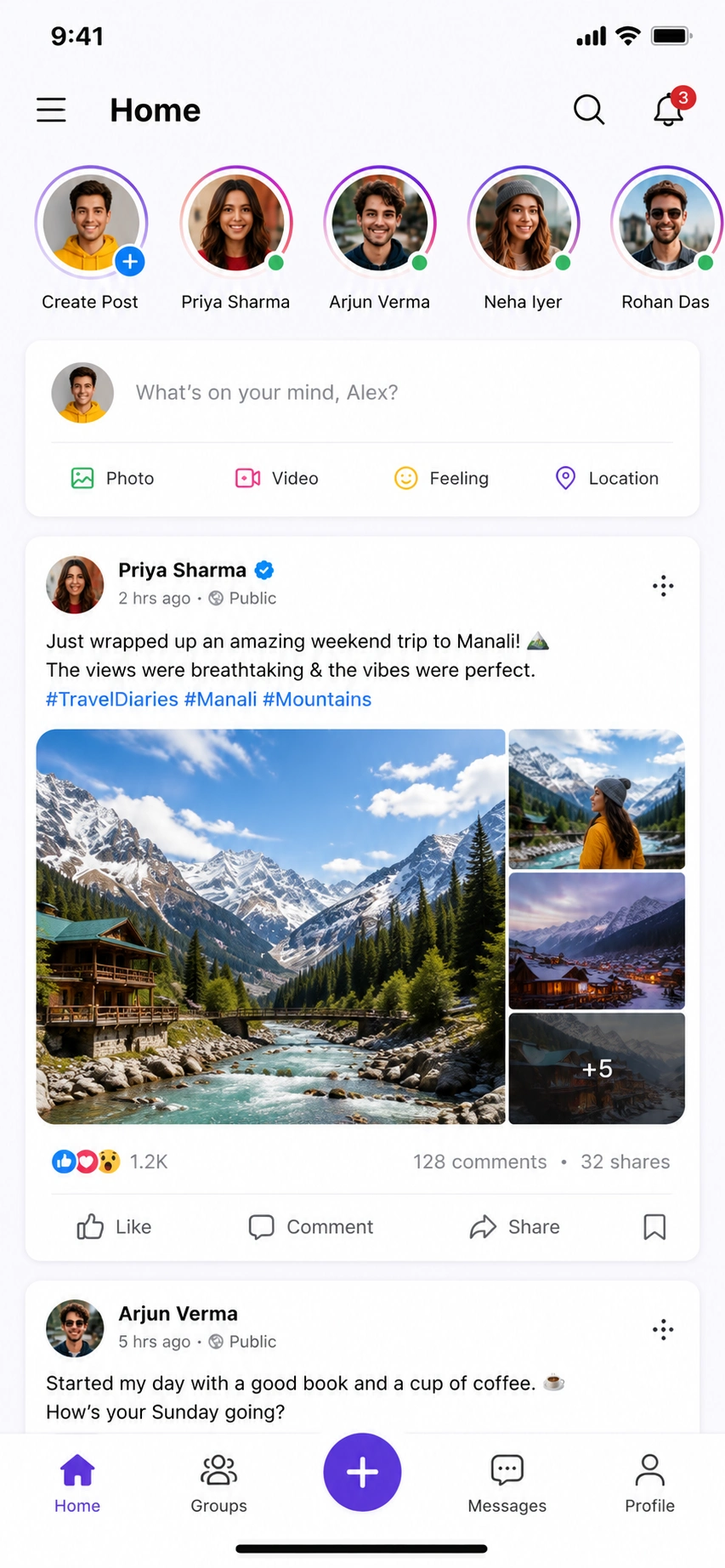Social media app interface on a smartphone showing a content feed