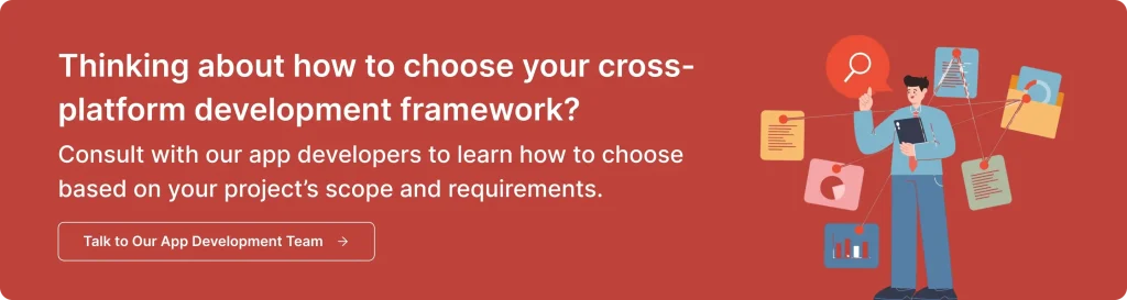 CTA graphic offering expert advice on cross-platform app framework selection