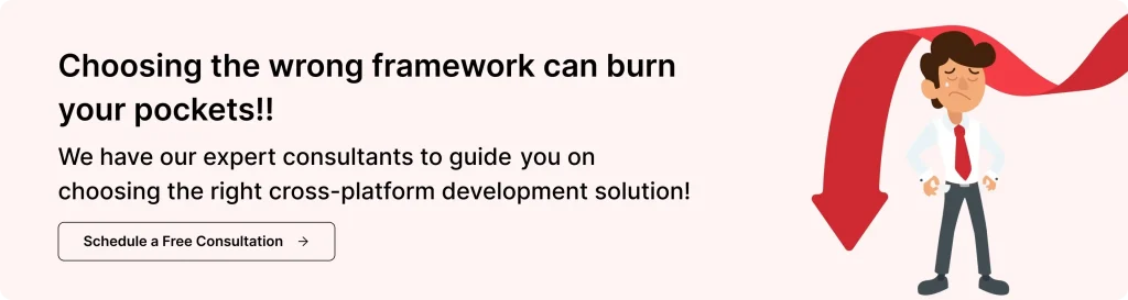 CTA banner highlighting financial impact of choosing the wrong app development framework