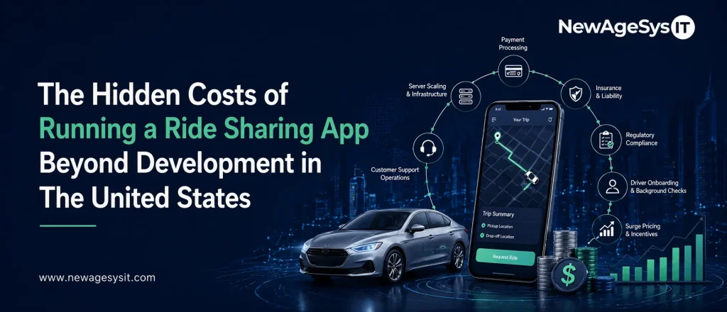Ride sharing app hidden running costs in the USA including payment processing insurance compliance driver onboarding and surge pricing around a booking app on smartphone