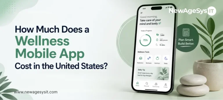 Wellness mobile app on smartphone showing progress tracking meditation workouts nutrition and sleep tools with stones and plants in background