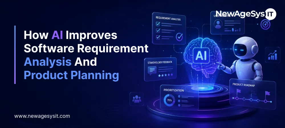 AI in software requirement analysis showing stakeholder feedback, product roadmap, prioritization, and 78% improvement metric