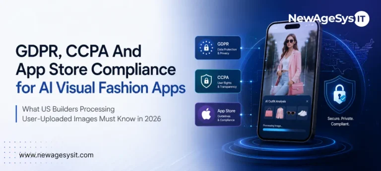 GDPR, CCPA and App Store compliance banner for AI visual fashion apps processing user-uploaded images, privacy data and outfit analysis.