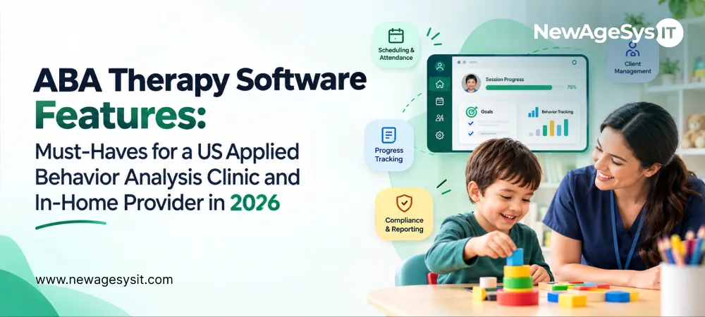 ABA therapy software features guide showing behavior tracking, scheduling, compliance reporting, and client management tools for US clinics in 2026.